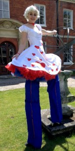 Red white and blue stilt walker with hearts. Please quote caal14.