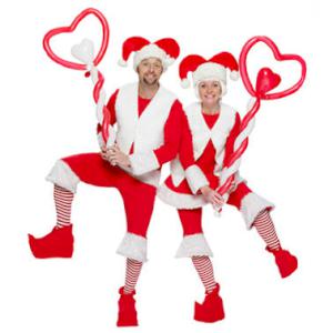 Red and White Santa's helpers balloon modelling